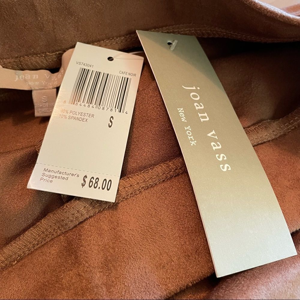 NWT JOAN VASS Sz S Camel Faux Suede Pants Leggings Elastic Waistband w/ Pockets - Picture 5 of 11